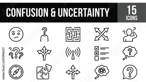 Foto Confusion and Uncertainty Icon Set: Decision Making, Questions, and Mazes
