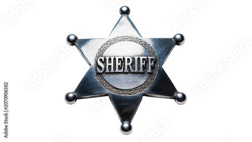 Tableau sur toile Isolated metallic silver sheriff badge, a symbol of law enforcement and authorit