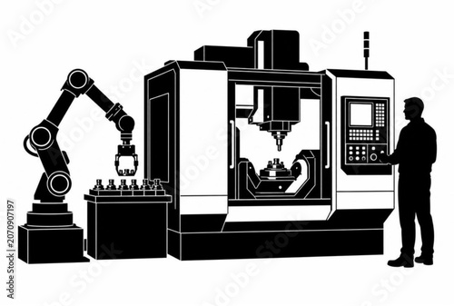 Industrial robotic arm, CNC machine, manufacturing technology, automation equipment