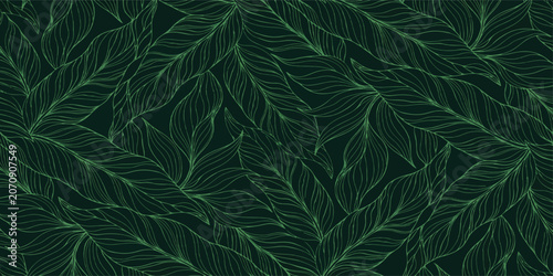 Canvastavla Green leaf pattern with delicate line detail on a dark background suitable for t
