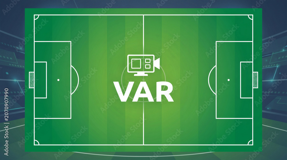 Obraz premium Var Icon Over Soccer Field Vector Illustration With Text Overlay