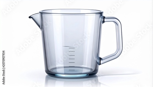 3D transparent measuring jug with handle and spout icon isolated on wh