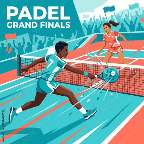 Padel Tennis Match In A Vibrant Arena With Cheering Crowd