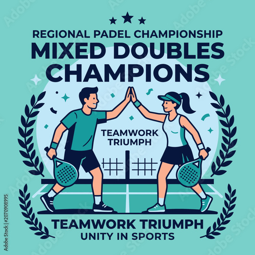 Padel Tennis Mixed Doubles Champions Celebrating Victory On Court