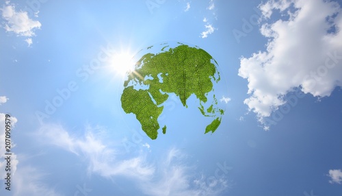 green planet with blue sky