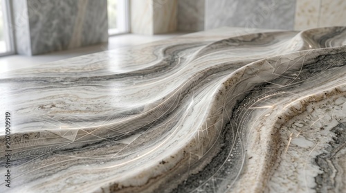 Luxurious Wavy Marble Texture with Elegant Grey and White Veins in a Modern Interior Space