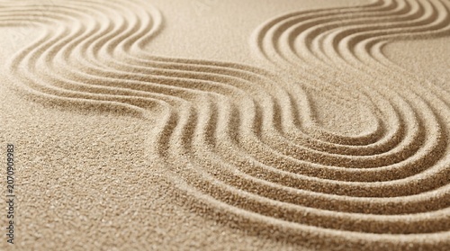 Serene Japanese Zen Garden with Raked Sand Patterns for Meditation and Mindfulness