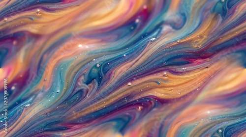Abstract Swirls of Vibrant Colors and Subtle Droplets Create a Mesmerizing, Fluid Art Background