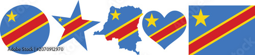 DR Congo Democratic Republic flag national elements vector set with buttons, heart, map, star, soccer football, and love typography.