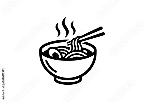 Black Vector Noodles Bowl Icon with Chopsticks and Steam for Asian Food, Restaurant Menu, and Hot Meal Design