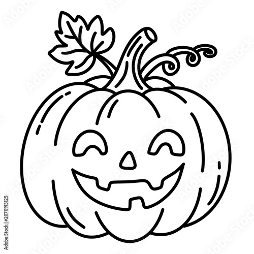 Cute Jack O Lantern Halloween Pumpkin Outline Line Drawing Illustration