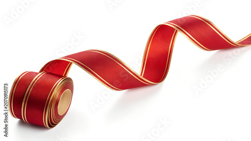 Red Ribbon Roll with Golden Edges – Satin Glossy Decorative Ribbon for Gift Wrapping, Crafts and Festive Celebration Photography Concept