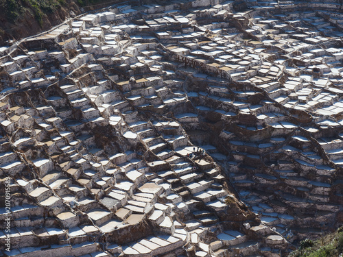Obraz na plátně High angle view of the historic Maras salt mines in the Sacred Valley of the Inc