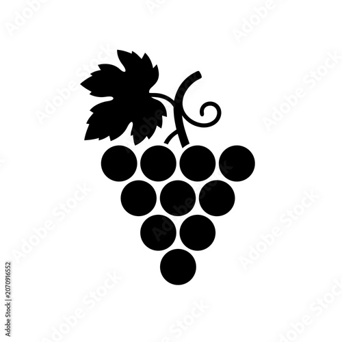 Linear black grapes bunch stencil silhouette isolated on white background, perfect for winery branding, vineyard logos, line art kitchen decor, and laser engraving stencils