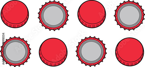 Tableau sur toile Metallic bottle caps illustration set, generic beer soda and lemonade lids for glass beverage containers