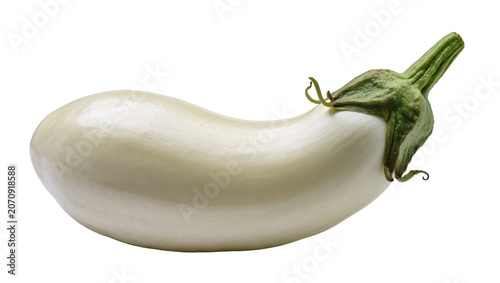 Photography Isolated fresh white eggplant vegetable with green stem ready for healthy cooking cuisine