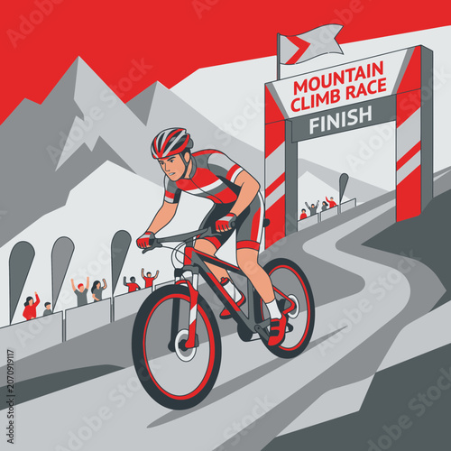Mountain Bike Race Finish Line Victory Climatic Ascent Sport Event