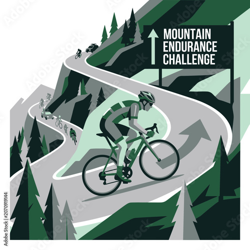 Mountain Endurance Challenge Cyclist Climbing Steep Winding Road Scenic