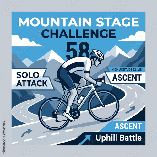 Mountain Stage Challenge Cyclist Solo Attack Ascent On High Altitude Climb