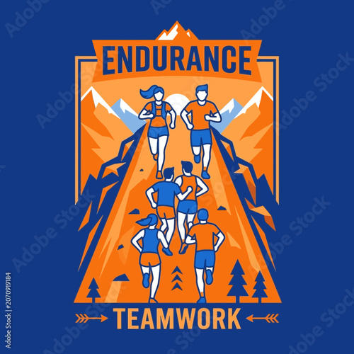 Mountain Endurance Teamwork Runners Inspiring Outdoor Adventure