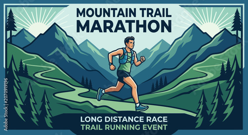 Mountain Trail Marathon Long Distance Running Event Illustration