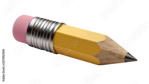 Tableau sur toile Isolated classic yellow wooden pencil, sharpened, with pink rubber eraser and me