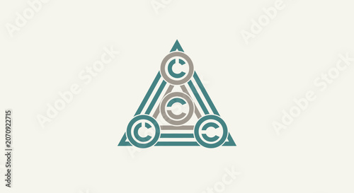 Triangular tech logo composed of circular icons.
