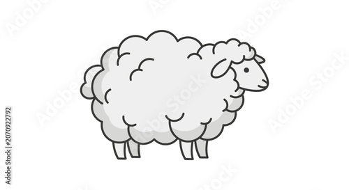 White fluffy sheep cartoon character standing side view.