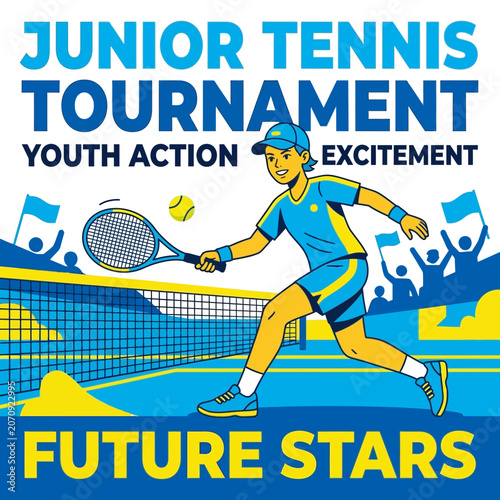 Junior Tennis Tournament Youth Action Excitement Future Stars Competition Dynamic Illustration