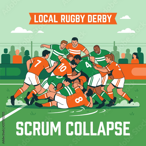 Local Rugby Derby Scrum Collapse Collision Of Athletes