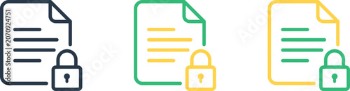 Foto Secure document icons with padlocks in green yellow gray