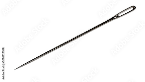 Schilderij op canvas Isolated sharp metal sewing needle, essential tool for tailoring and fabric repa