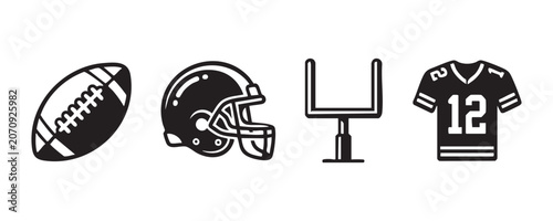 Konstfotografi Set of american football gear including ball helmet goal post and jersey on transparent background