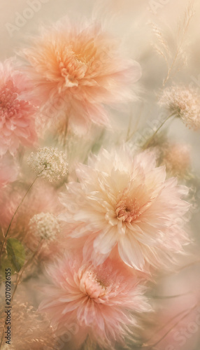 Blush Dahlia Floral Background with Soft Pastel Glow