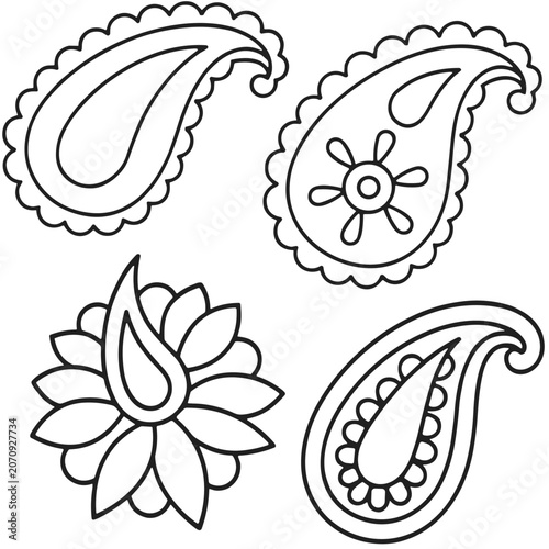 Paisley Pattern Elements Outline motif