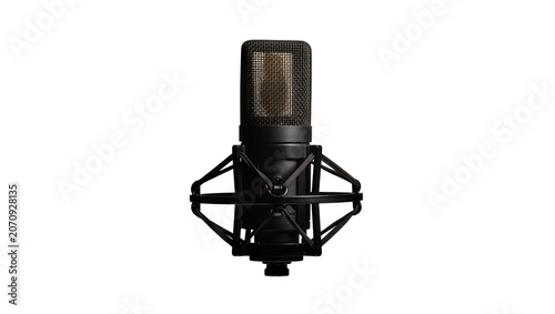Valokuva Isolated modern professional black studio condenser microphone with a shock moun