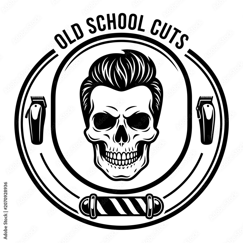 Fototapeta premium Old School Barber Skull Badge Vector