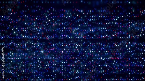 Red white and blue particles, a glowing digital pattern, abstract technology animation