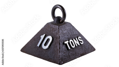 Konstfotografi Isolated old rusted ten tons industrial pyramid-shaped heavy metal weight with a