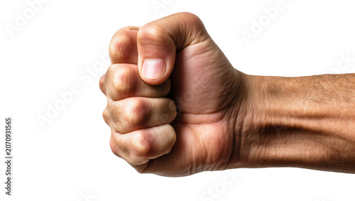 Konstfotografi Isolated male hand making a powerful clenched fist gesture representing strength