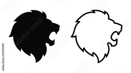 Photography Lion Head Silhouettes Black And White Outline Graphic