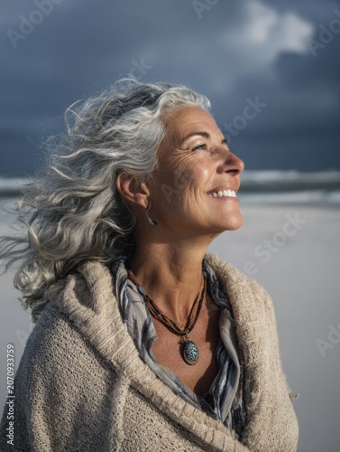 Smiling Elderly Woman at the Beach
