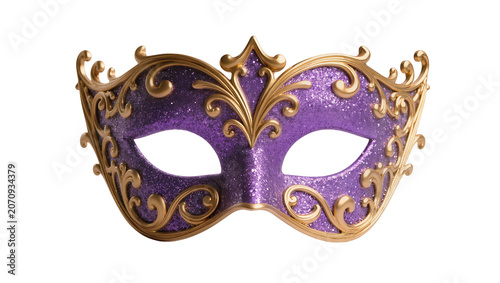 Canvastavla Isolated glamorous ornate purple and gold carnival masquerade mask with sparklin