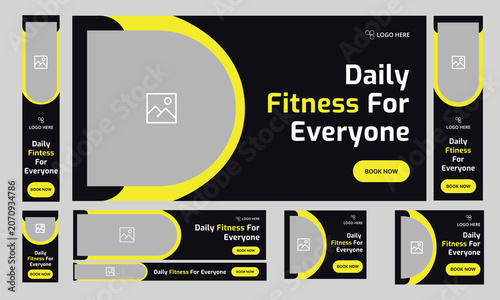 Fotografi Customizable vector gym fitness social media post banner template set, Sports social media square banner, Workout exercise social media promotion design