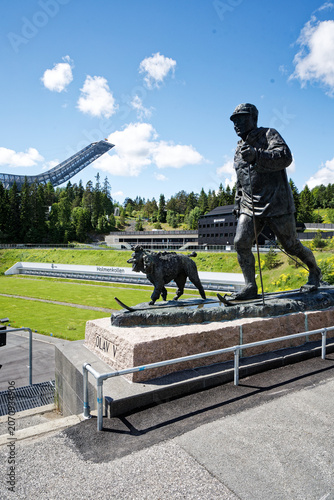 King Olav V Skiing Statue at Holmenkollen Ski Jump, Oslo, Norway