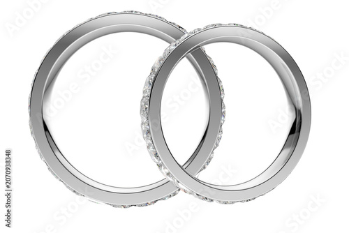 Interlocking Gold Diamond Eternity Wedding Bands on Transparent Background