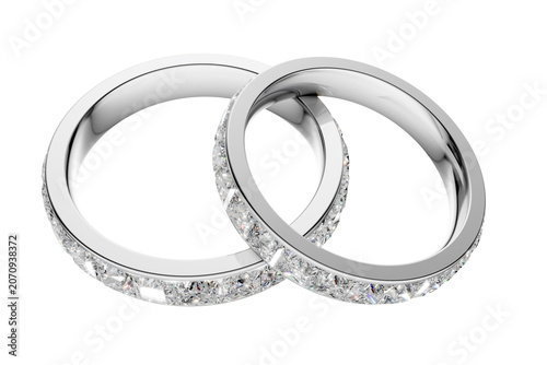 Interlocking Gold Diamond Eternity Wedding Bands on Transparent Background