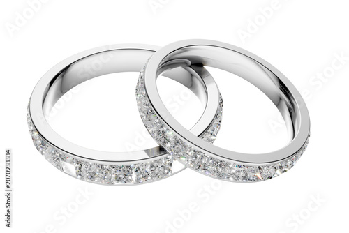 Interlocking Gold Diamond Eternity Wedding Bands on Transparent Background