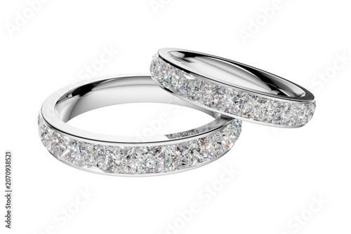 Interlocking Gold Diamond Eternity Wedding Bands on Transparent Background