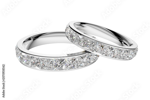 Interlocking Gold Diamond Eternity Wedding Bands on Transparent Background